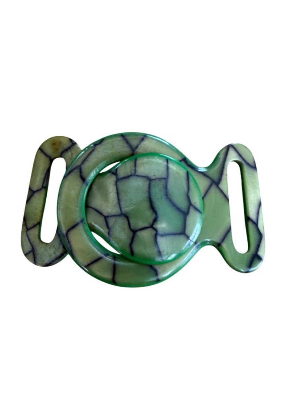 Gorgeous! Vintage Art Deco Tortoise Green Pearly Bakelite Belt Buckle